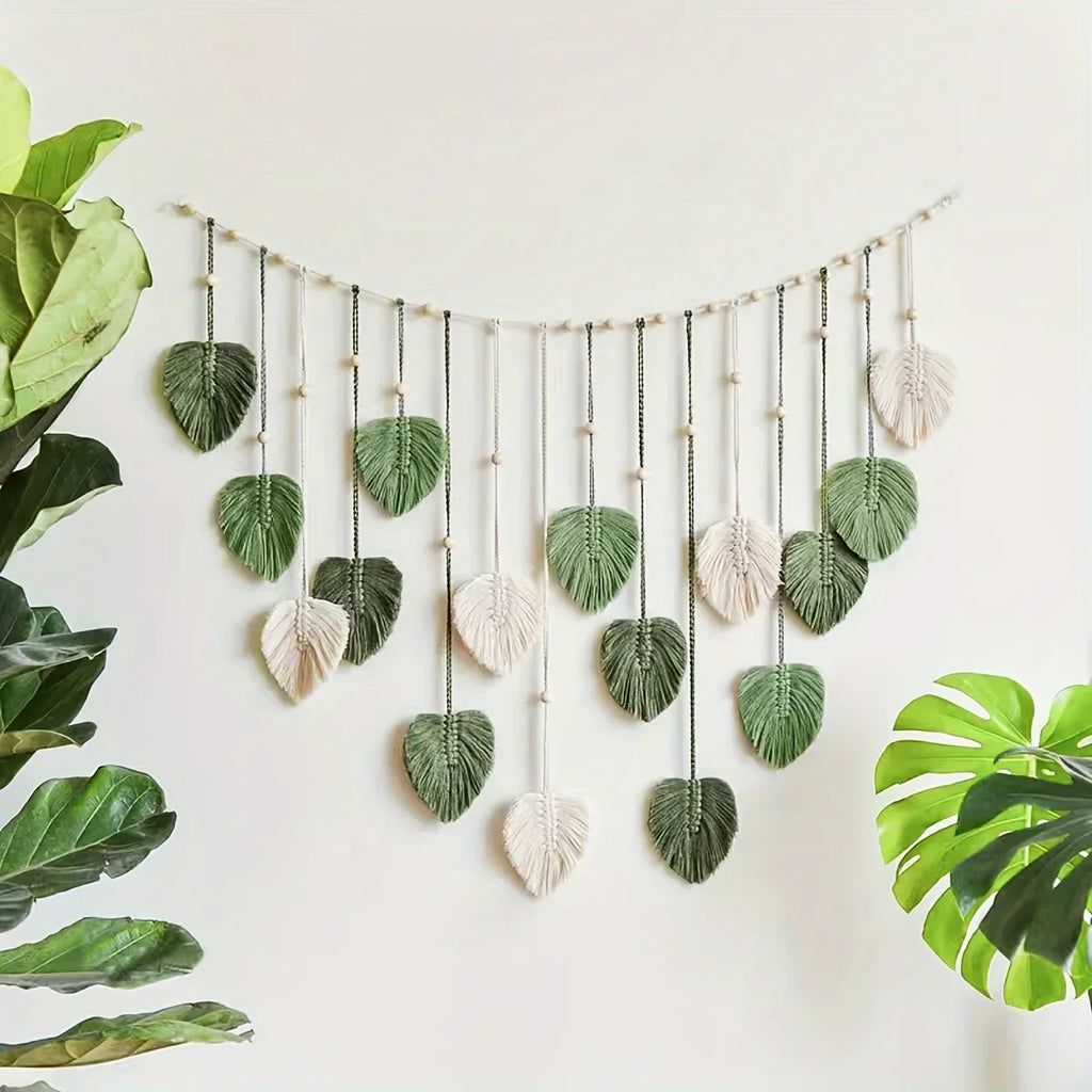 Boho Green Leaf Woven Wall Hanging product photo 4