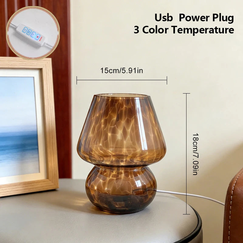 Coffee Glass Mushroom Lamp, Amber Bedside Table Lamp