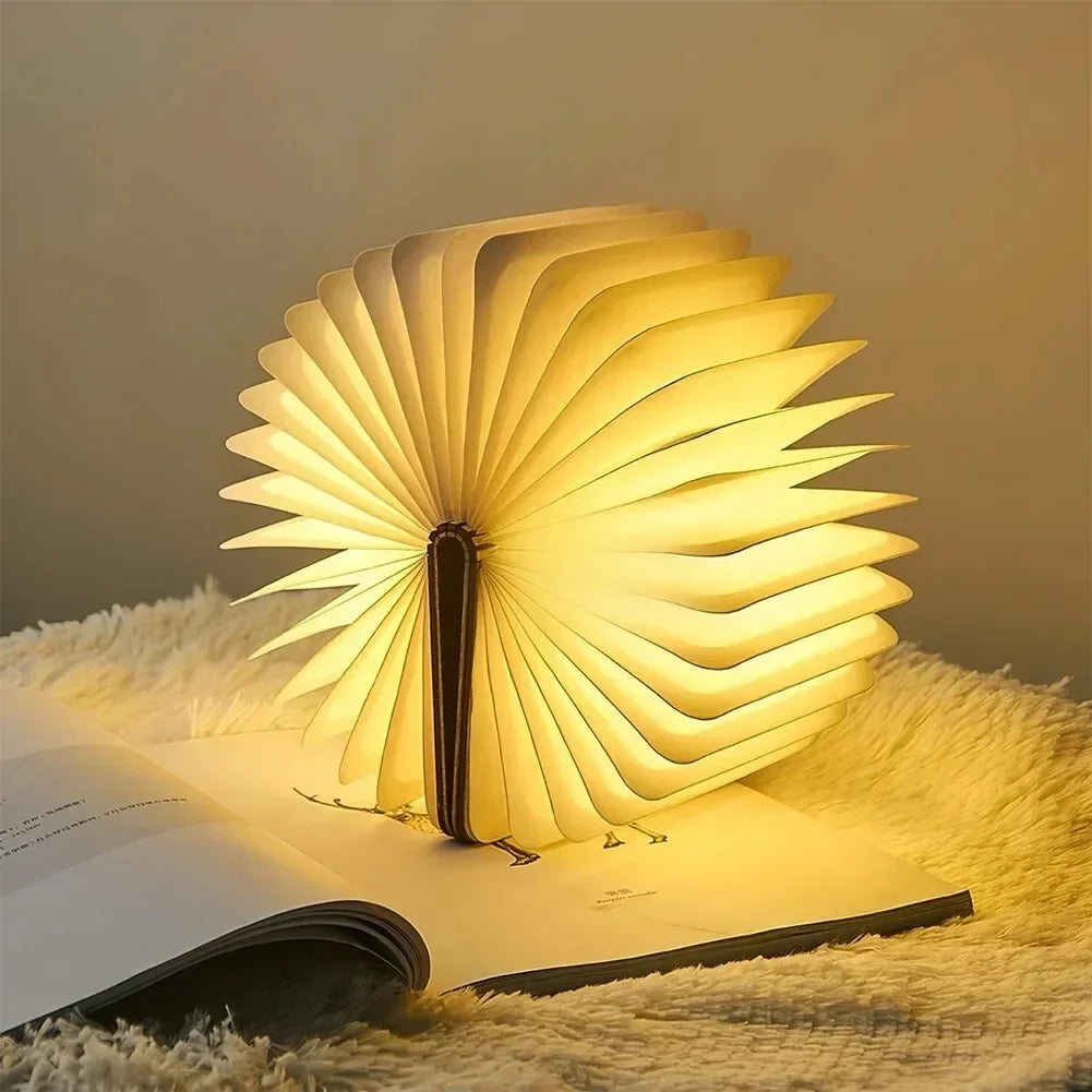 Folding Book Lamp, Wooden Cover LED Page Light