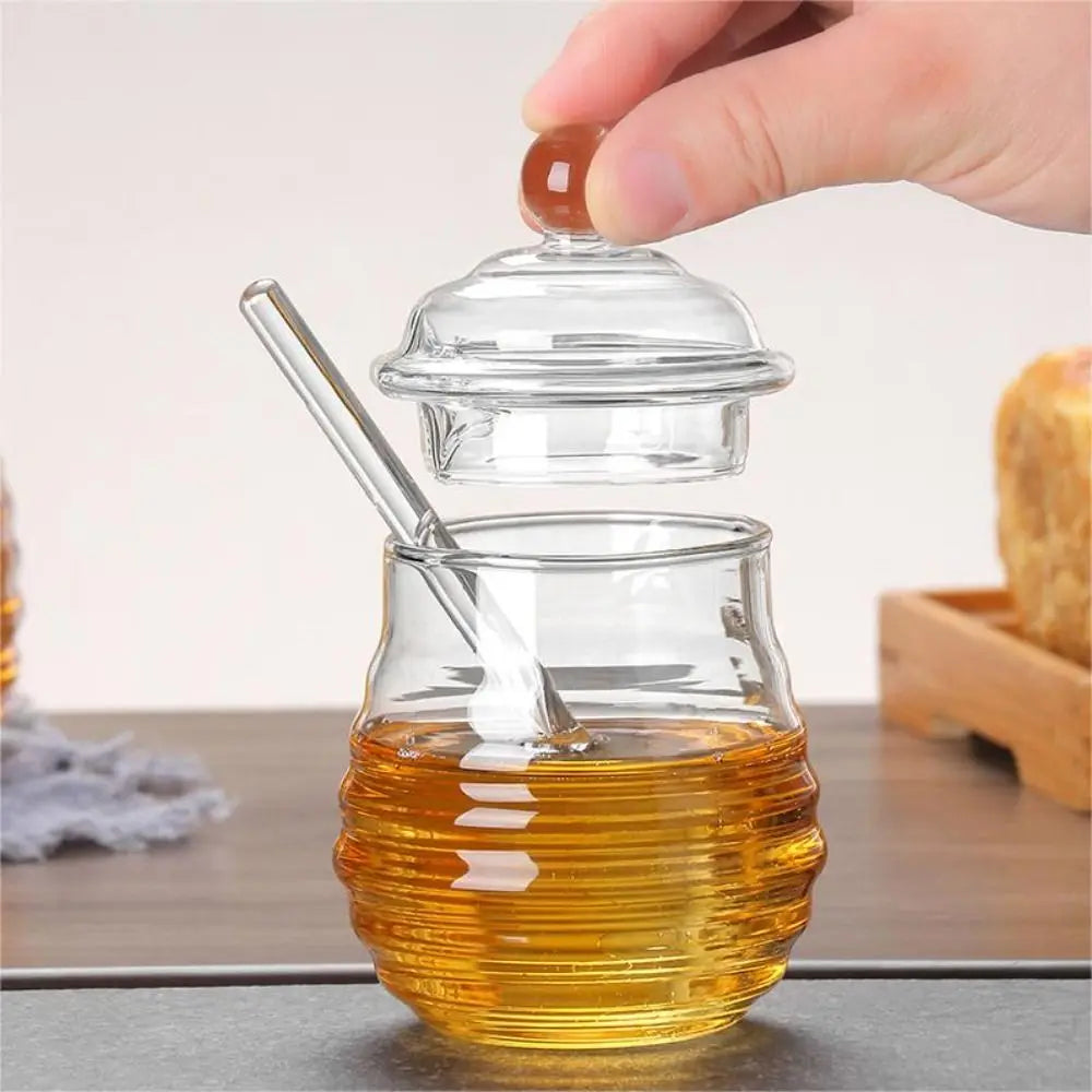 Beehive Glass Honey Pot, Honey Jar with Dipper