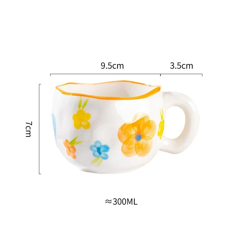 Hand-Painted Ceramic Mug, Cute Irregular Flower Coffee Mug