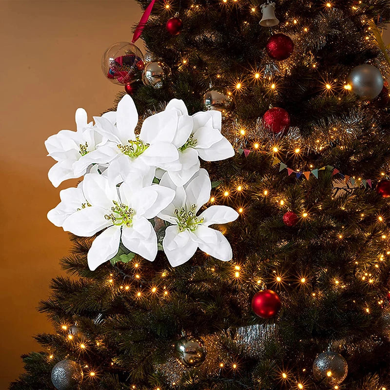 Faux Poinsettia Bush, 7-Stem Silk Christmas Flower