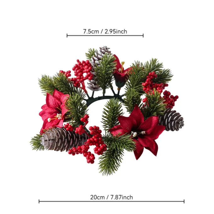 Pinecone & Berry Candle Ring, Christmas Wreath Centerpiece