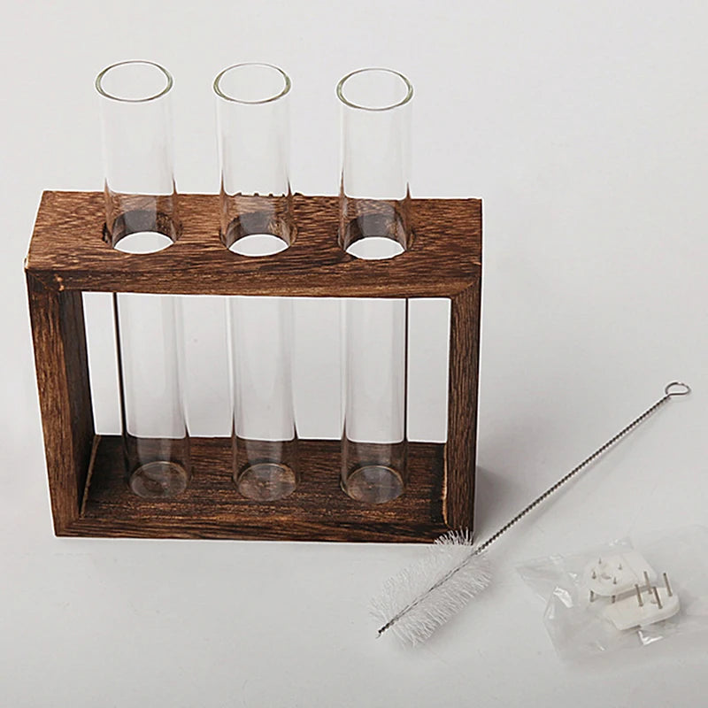 Glass tube propagation station with wood stand