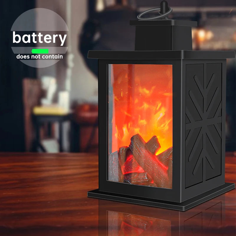 Fireplace Lantern, Flickering Log Flame LED Lamp