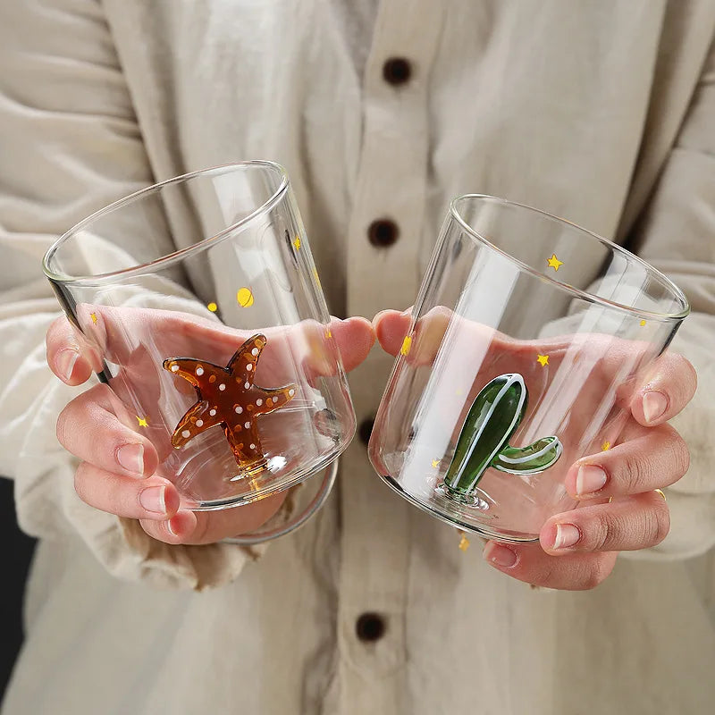 3D Animal Glass Cup, Handmade Clear Glass with Tiny Figurine Inside