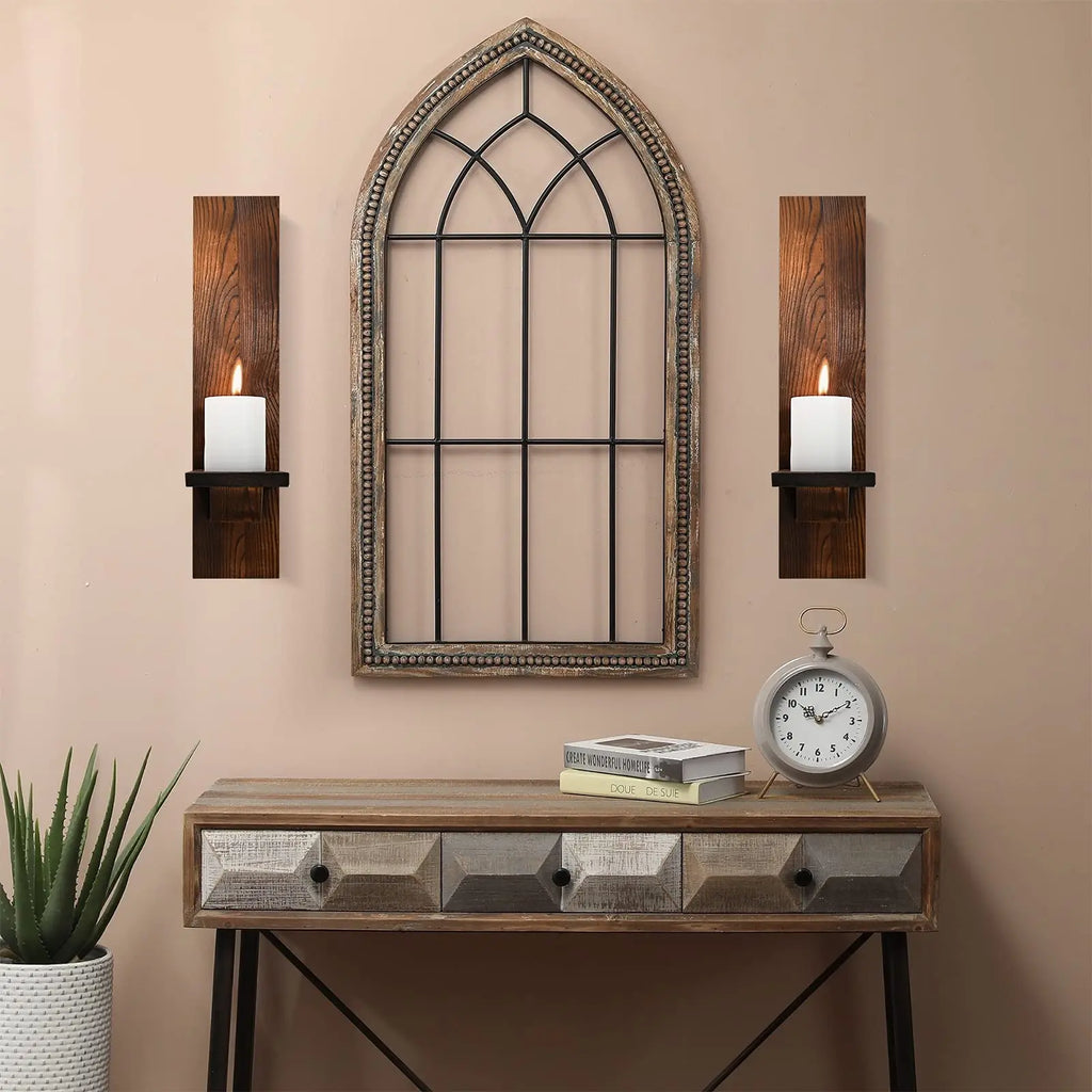 Wooden Candle Sconces, Rustic Wall Pillar Holders (Set of 2)