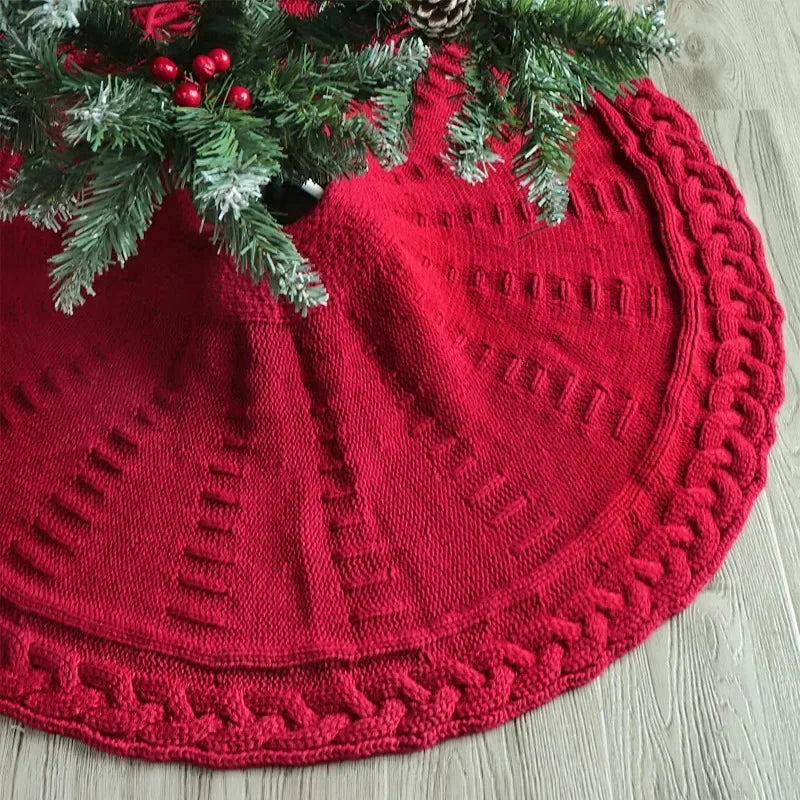 Cable Knit Christmas Tree Skirt, Chunky Knitted Holiday Tree Skirt