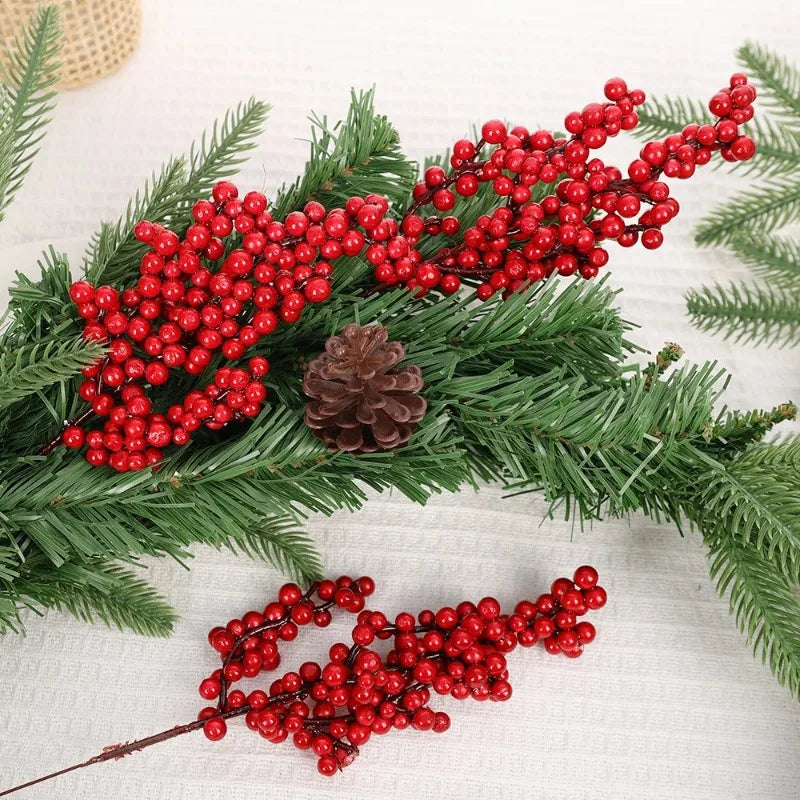Red Holly Berry Stems, Faux Christmas Berry Picks