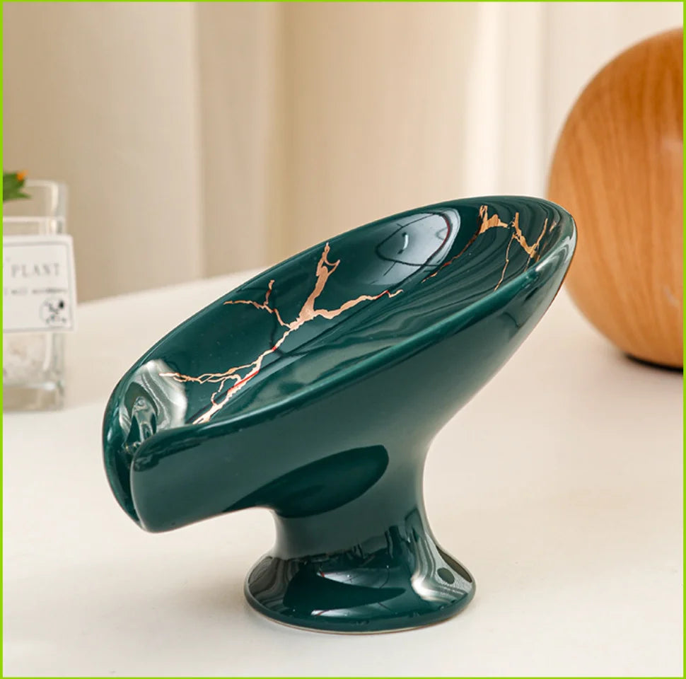 Ceramic Leaf Soap Dish, Self-Draining Soap Holder