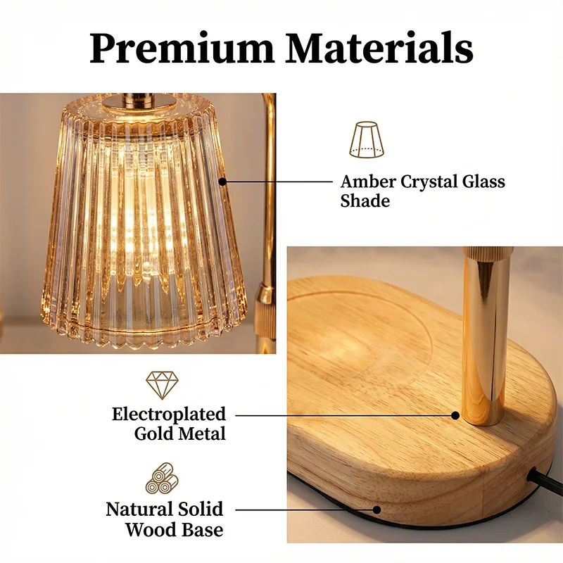 Candle Warmer Lamp with Timer, Dimmable Fluted Glass Wax Melt Lamp