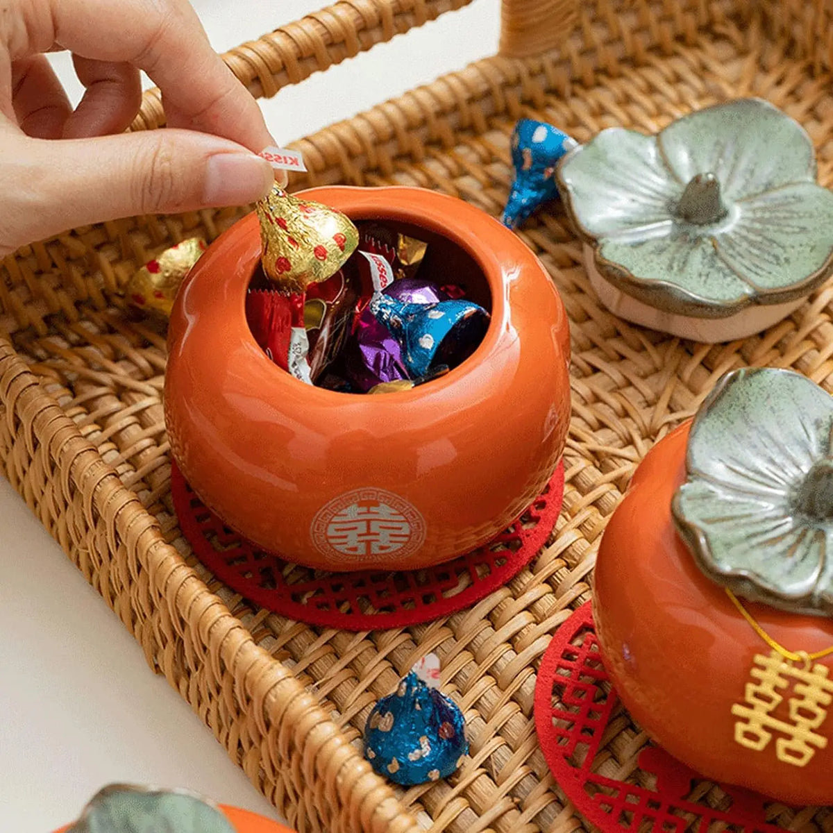 Persimmon Ceramic Jar, Lidded Candy & Tea Canister