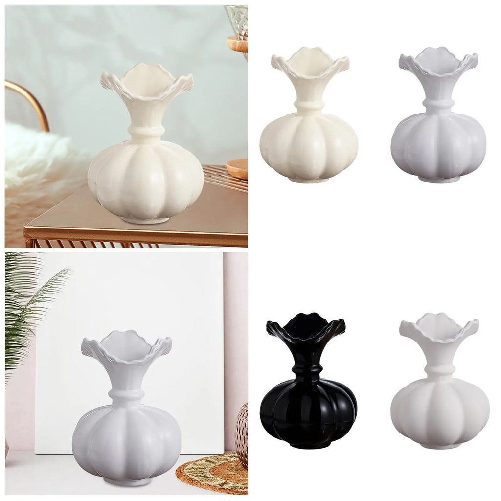 Ceramic Pumpkin Vase, Ruffled Neck Bud Vase