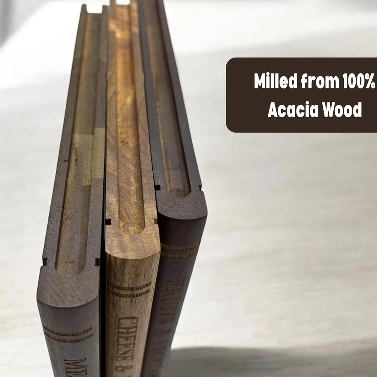 Book Cutting Boards, Acacia Wood Set of 3 with Stand