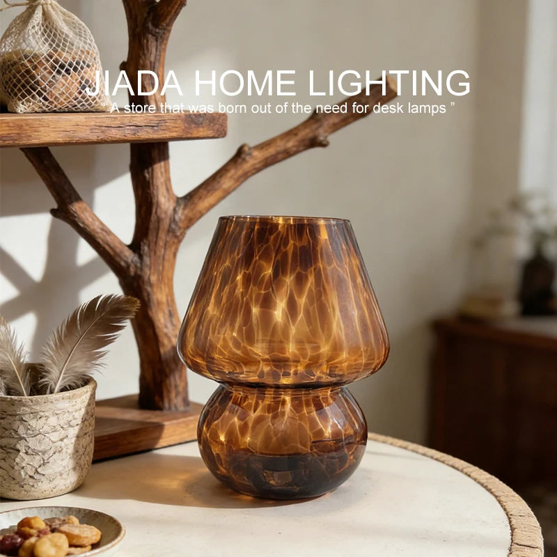 Coffee Glass Mushroom Lamp, Amber Bedside Table Lamp