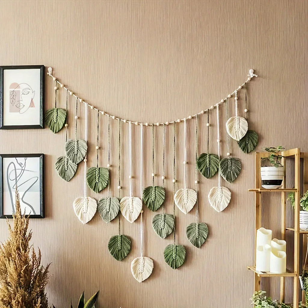 Boho Green Leaf Woven Wall Hanging product photo 3