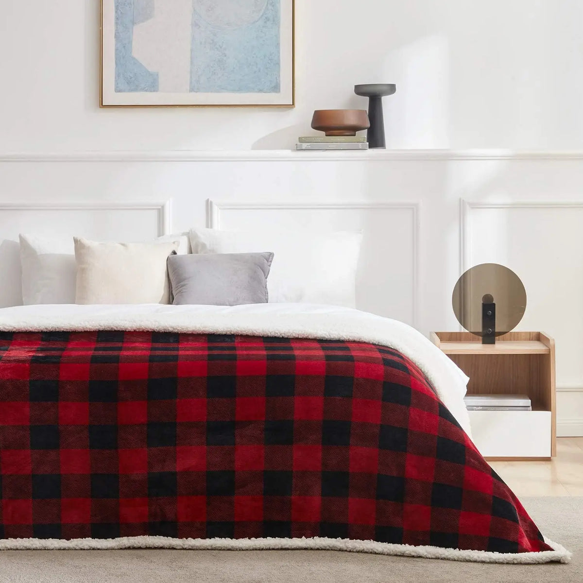 Buffalo Plaid Sherpa Throw, Red & Black Plush Blanket