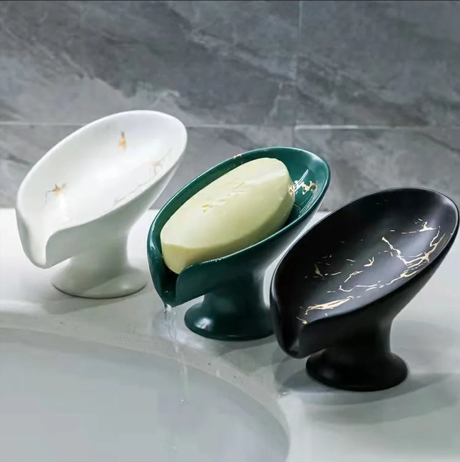 Ceramic Leaf Soap Dish, Self-Draining Soap Holder