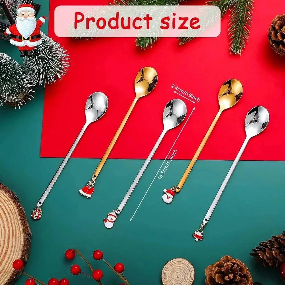 Christmas Charm Spoons, Gold or Silver Set of 6