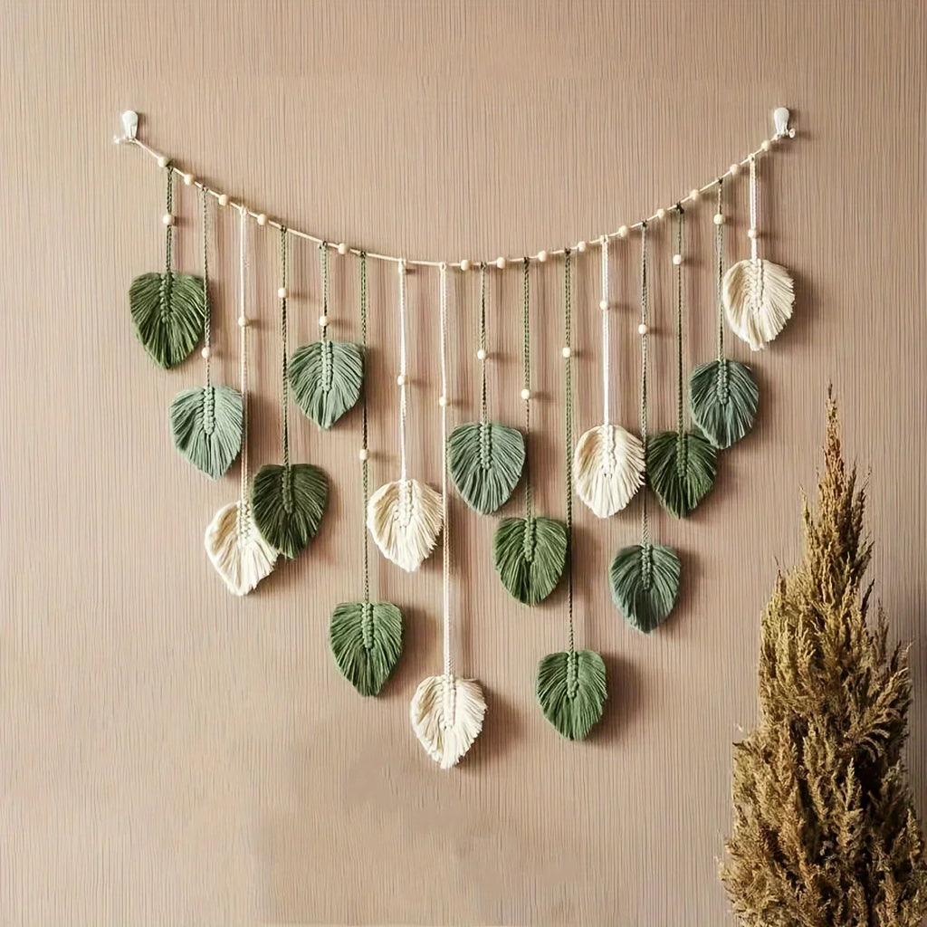 Boho Green Leaf Woven Wall Hanging product photo 2