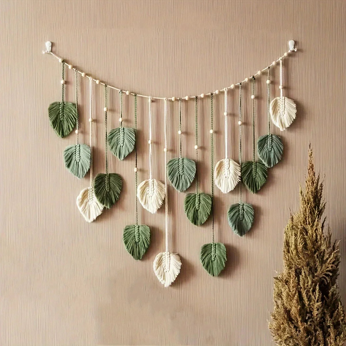 Boho Green Leaf Woven Wall Hanging product photo 2