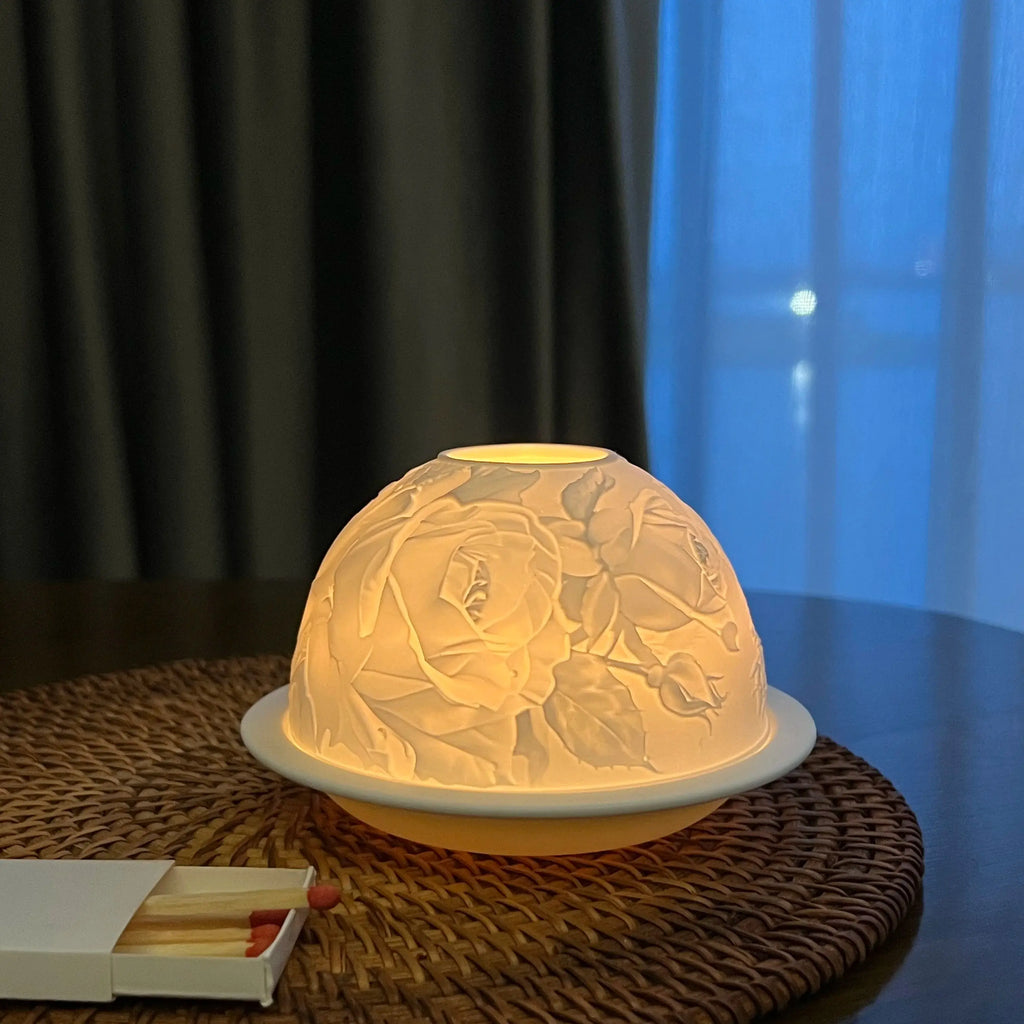 Porcelain Flower Dome Lamp, Embossed Tealight Night Light