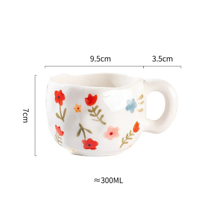 Hand-Painted Ceramic Mug, Cute Irregular Flower Coffee Mug