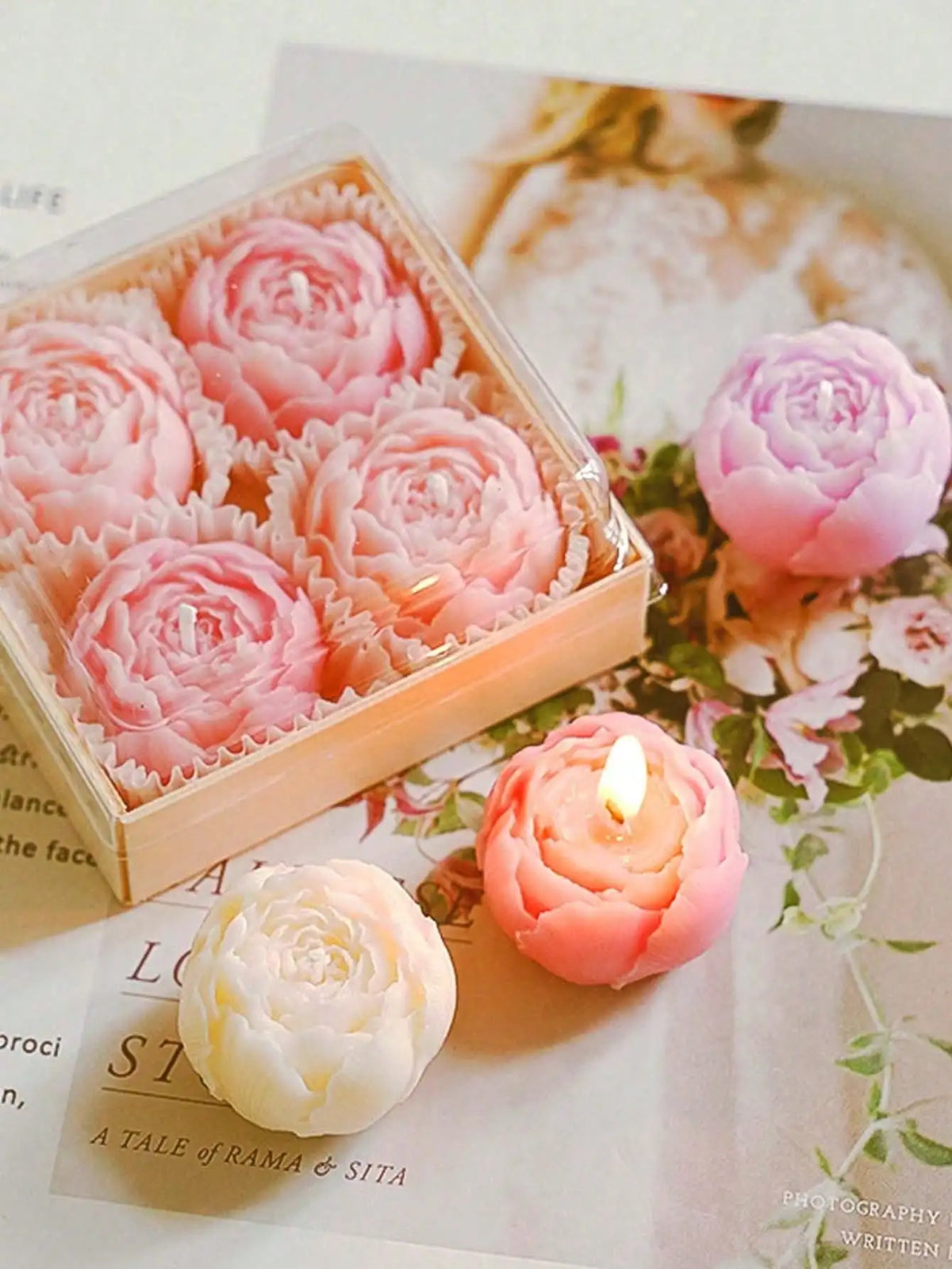 Rose Candle Gift Box, Set of 4 Scented Flower Candles