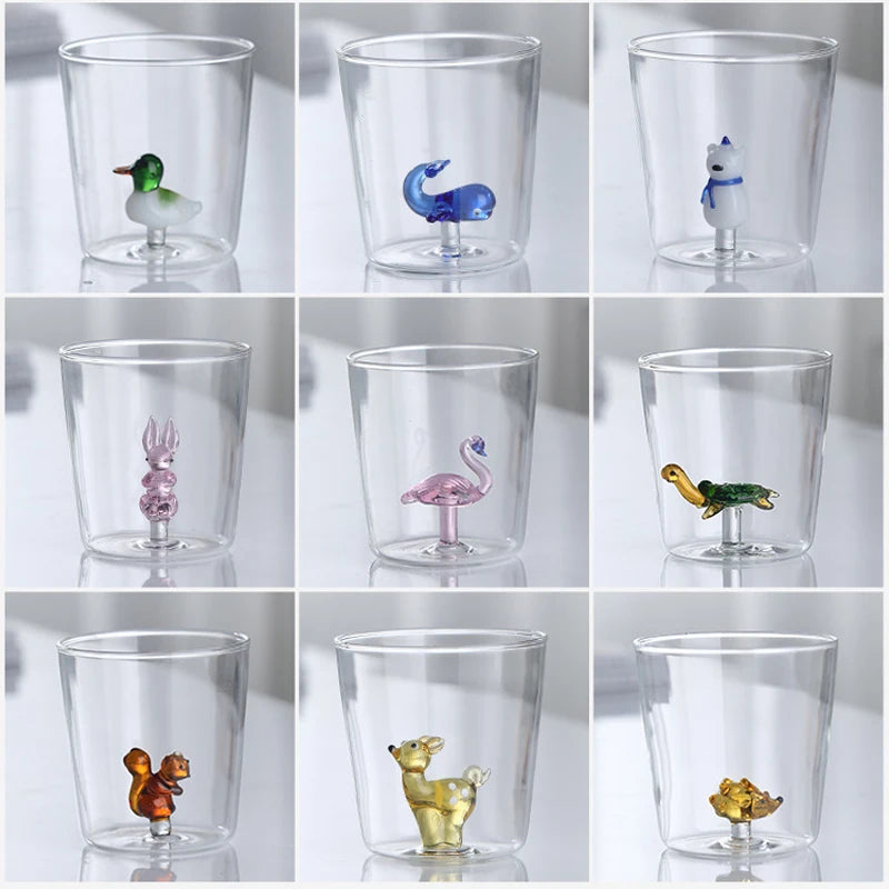3D Animal Glass Cup, Handmade Clear Glass with Tiny Figurine Inside