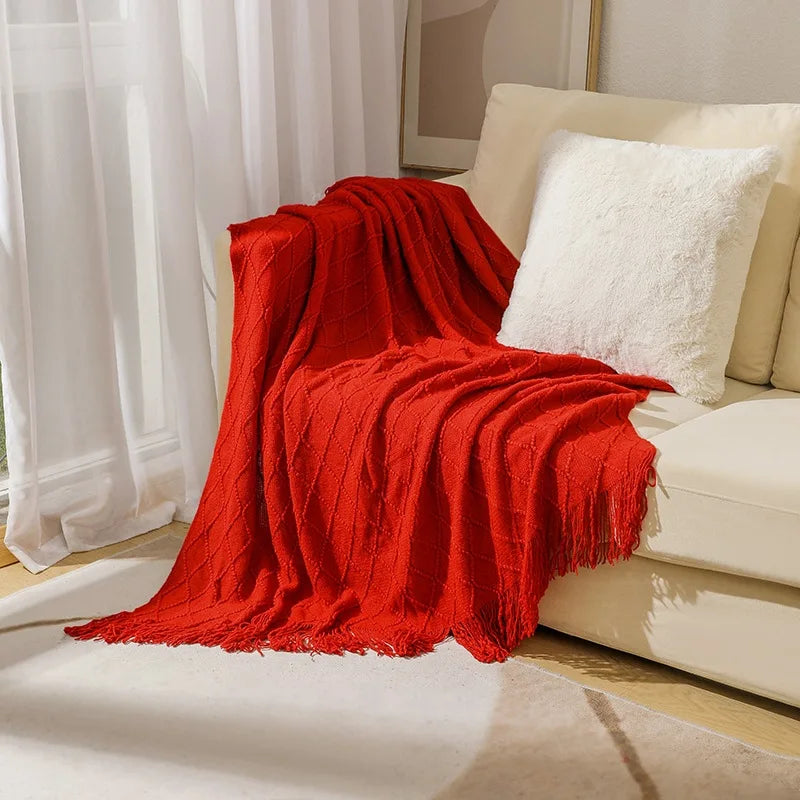 Textured Knit Tassel Throw Blanket product photo 7
