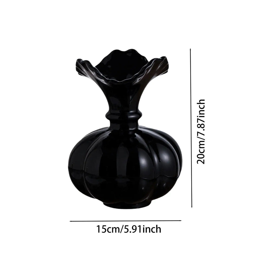 Ceramic Pumpkin Vase, Ruffled Neck Bud Vase