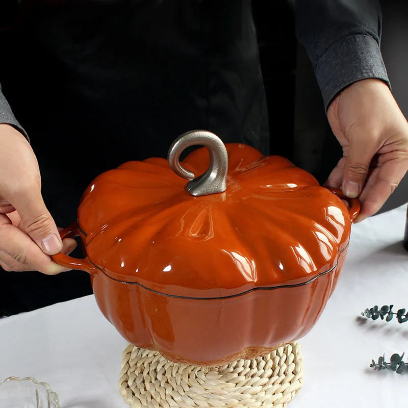 Pumpkin Dutch Oven, Enameled Cast Iron Pot (3.5 Qt)
