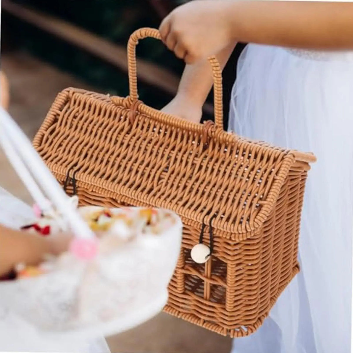 Cottage House Basket, Woven Storage Basket with Lid
