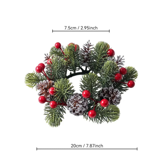 Pinecone & Berry Candle Ring, Christmas Wreath Centerpiece