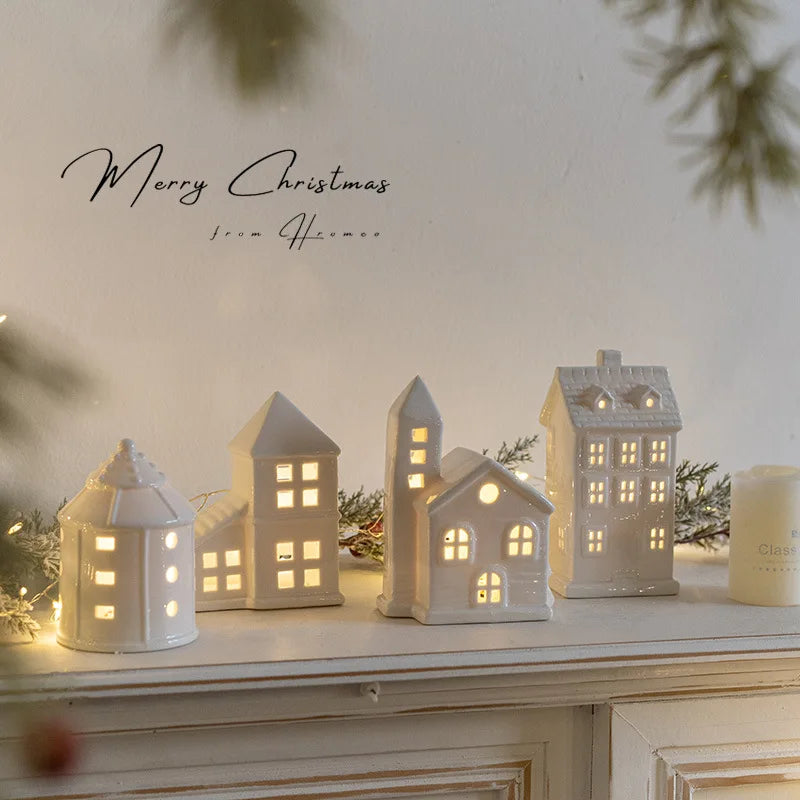 Light Up Ceramic House, LED Christmas Village Decor