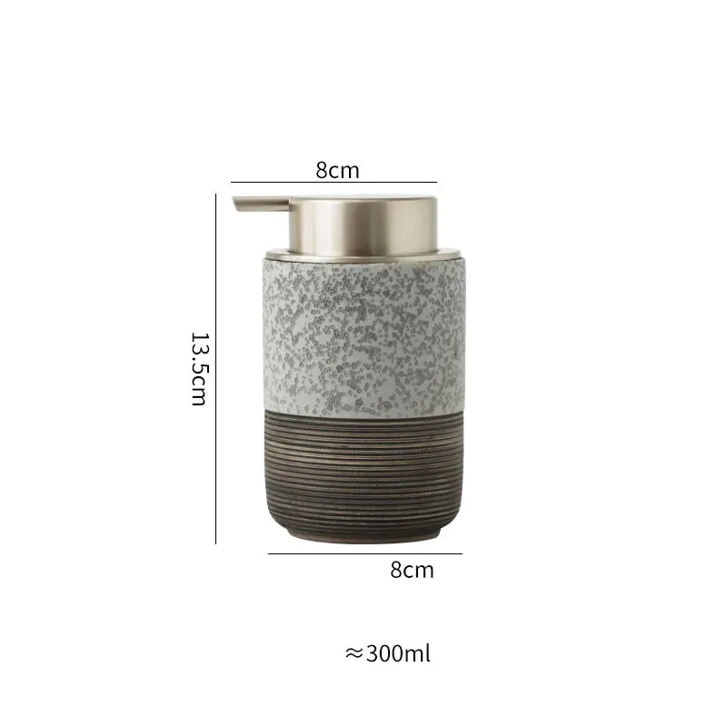 Speckled gray ceramic soap dispenser, 8 x 13.5 cm, 300 ml