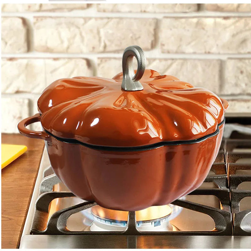 Pumpkin Dutch Oven, Enameled Cast Iron Pot (3.5 Qt)