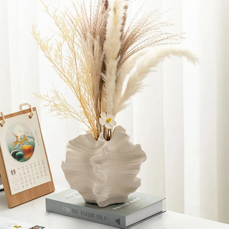 Wavy Ceramic Vase, Sculptural Petal Bud Vase