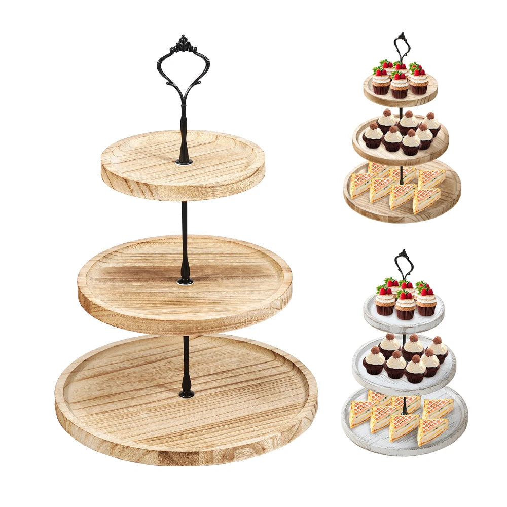 3-Tier Wooden Serving Stand, Farmhouse Dessert & Cupcake Tower