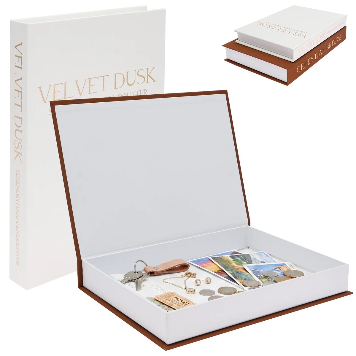 Faux Book Boxes, Linen Hidden Storage Set of 2