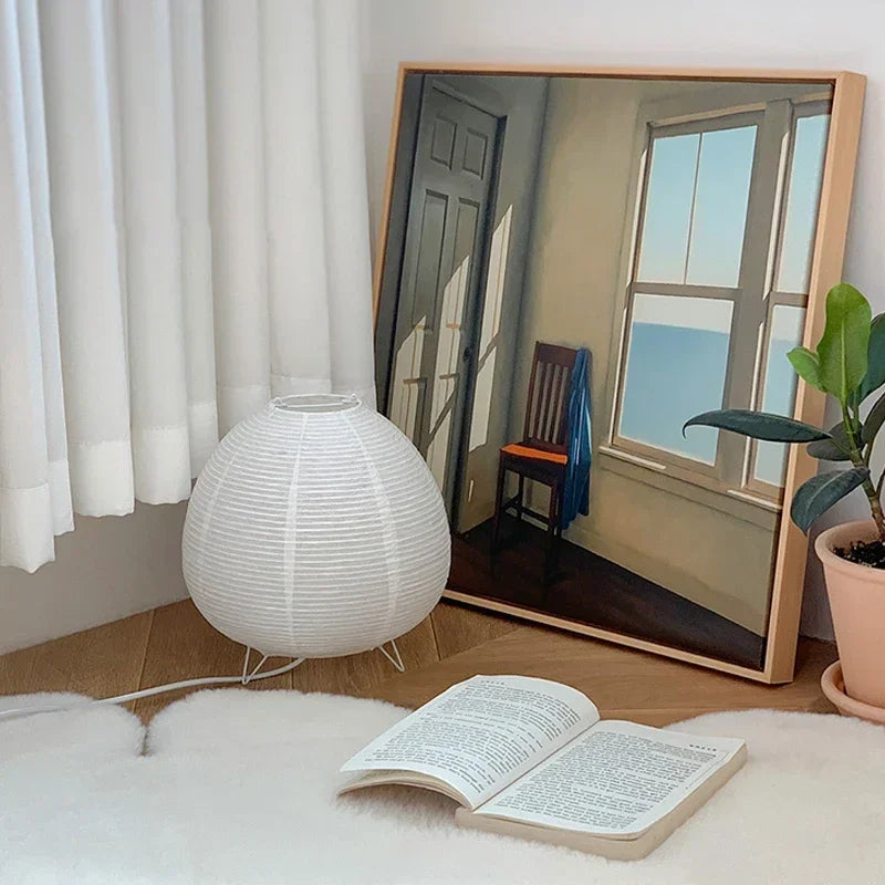 Rice Paper Lantern Lamp, Japanese Tripod Table Lamp