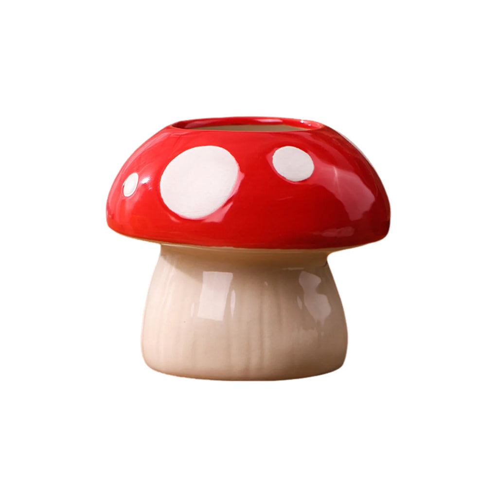 Large red mushroom ceramic vase