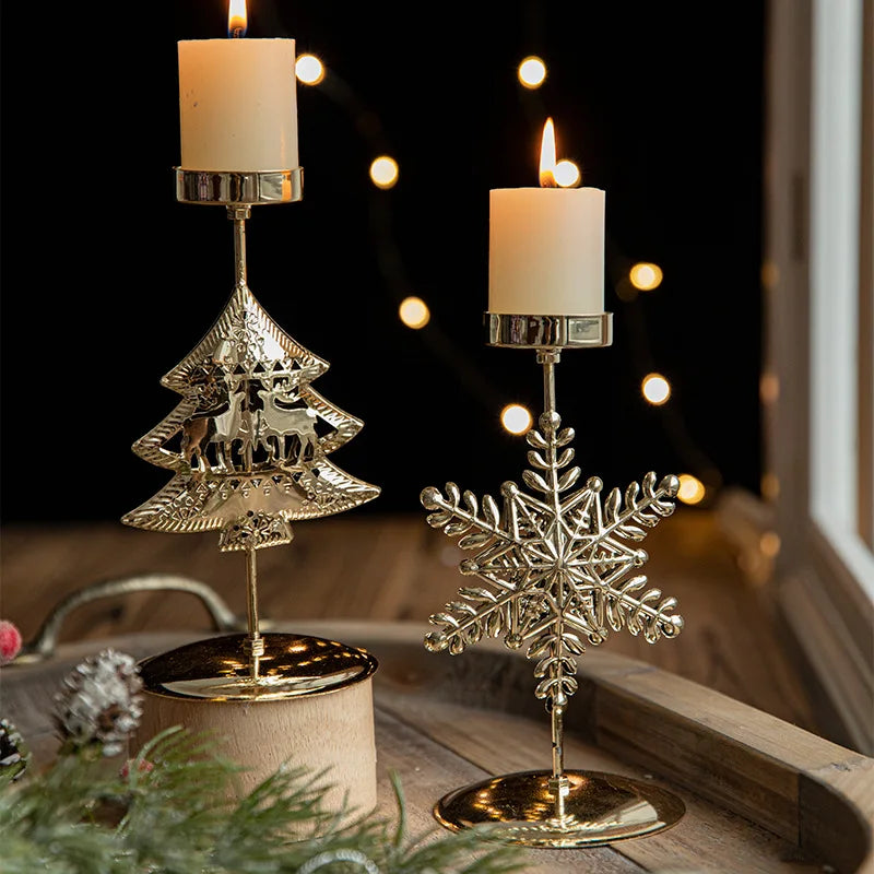Gold Christmas Candle Holder, Snowflake, Star or Tree Candlestick