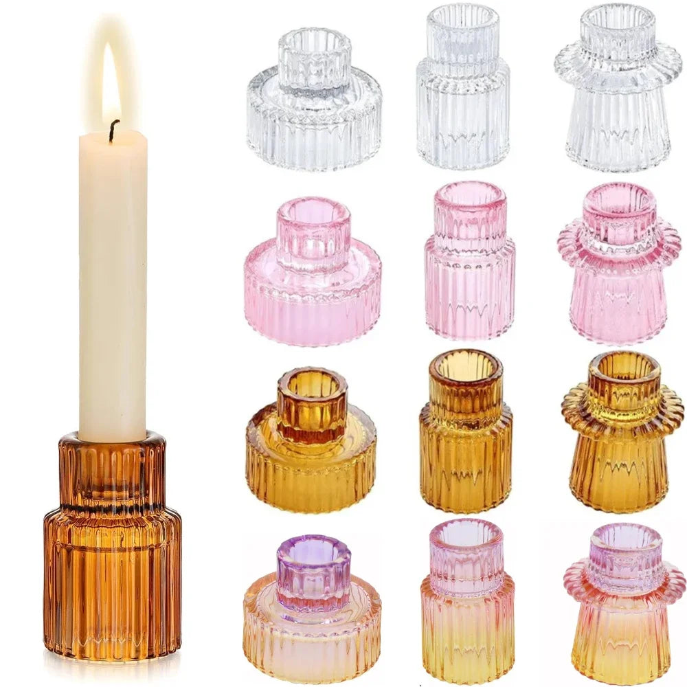 Ribbed Glass Candle Holders, Taper & Tealight Set of 3