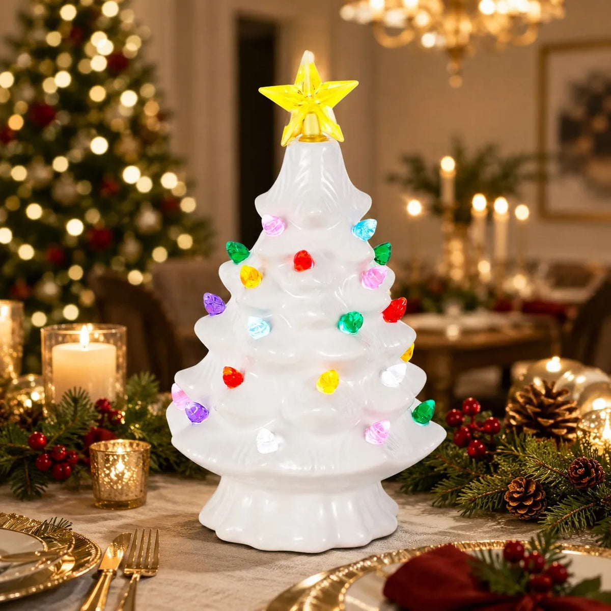 Vintage Ceramic Christmas Tree, Lighted Tabletop Tree