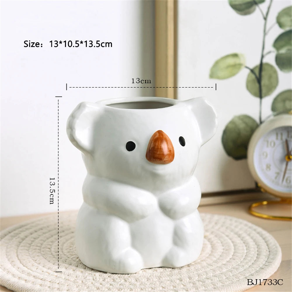 Koala Planter, Speckled Ceramic Succulent Pot