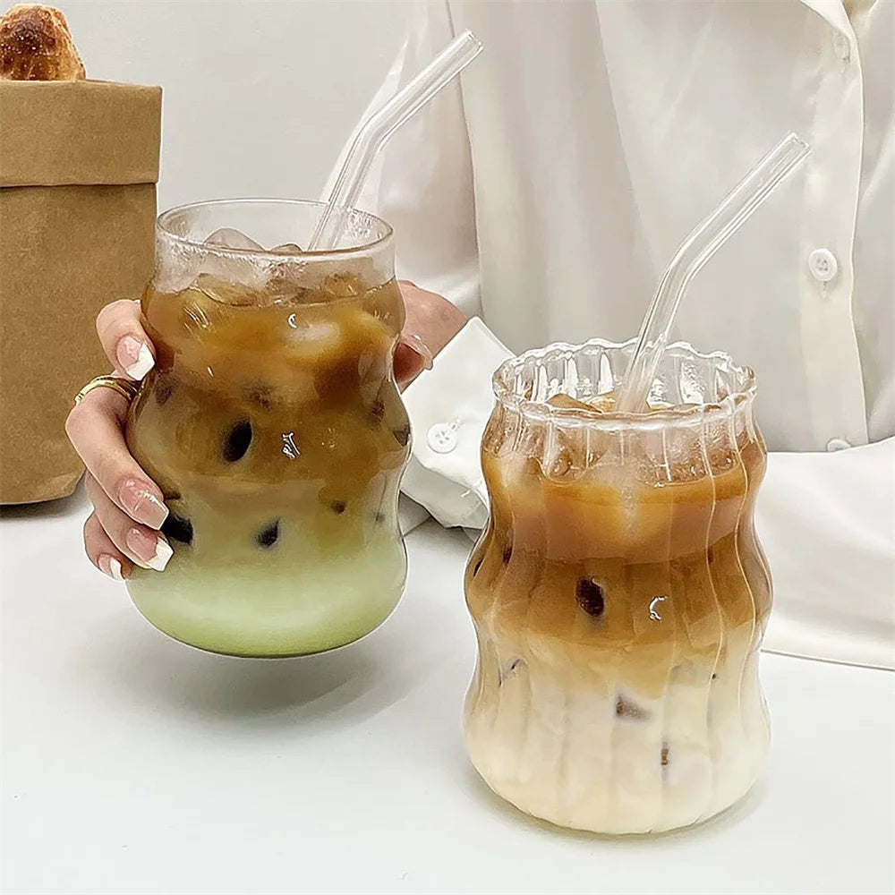 Wavy Ripple Drinking Glass, 18 oz Iced Coffee Cup