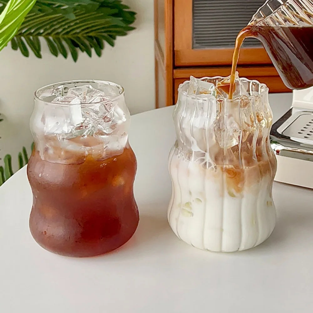 Wavy Ripple Drinking Glass, 18 oz Iced Coffee Cup