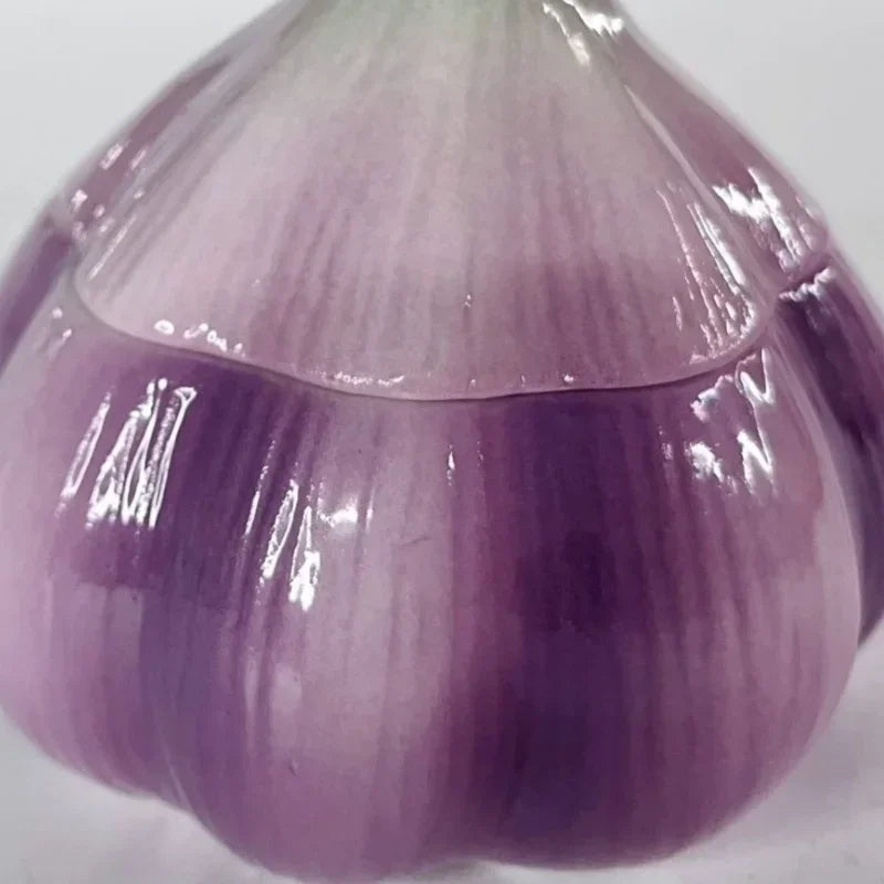 Purple Garlic Jar, Ceramic Lidded Storage Canister