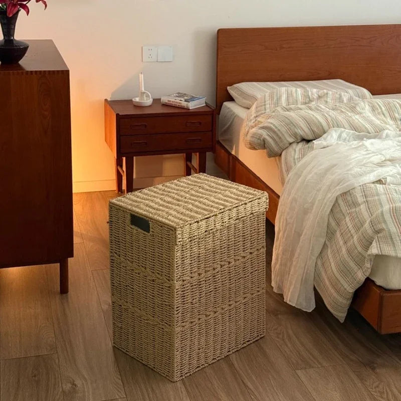 Rattan Laundry Hamper, Woven Basket with Lid